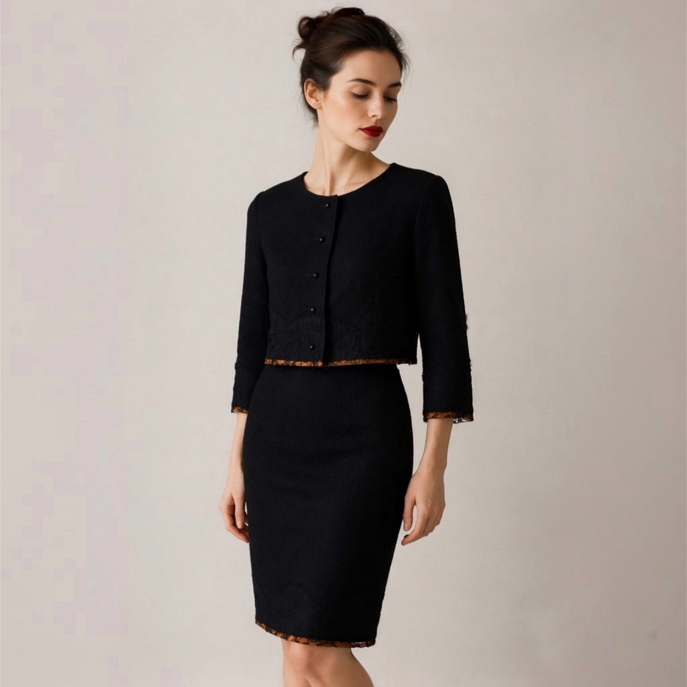 $3000 Rochas Paris tweed skirt suit set unique rare elegant small 38 2 4